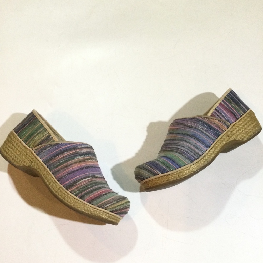Dansko Womens Size 7.5 Multicolor Jute Pro Rainbow Strip Slip On Nurse Shoes